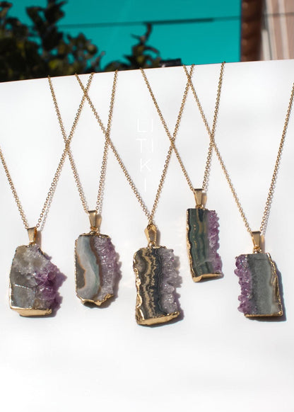 Spiritual necklace, crystal necklaces, purple stone necklaces, gold Amethyst necklace, amethyst crystal necklace, raw amethyst, gemstone crystals, healing crystal necklace, stalactite slab, chunky crystals, purple crystals, raw crystals, litiki necklace, spiritual gifts, natural crystals, amethyst jewelry, crystal kits